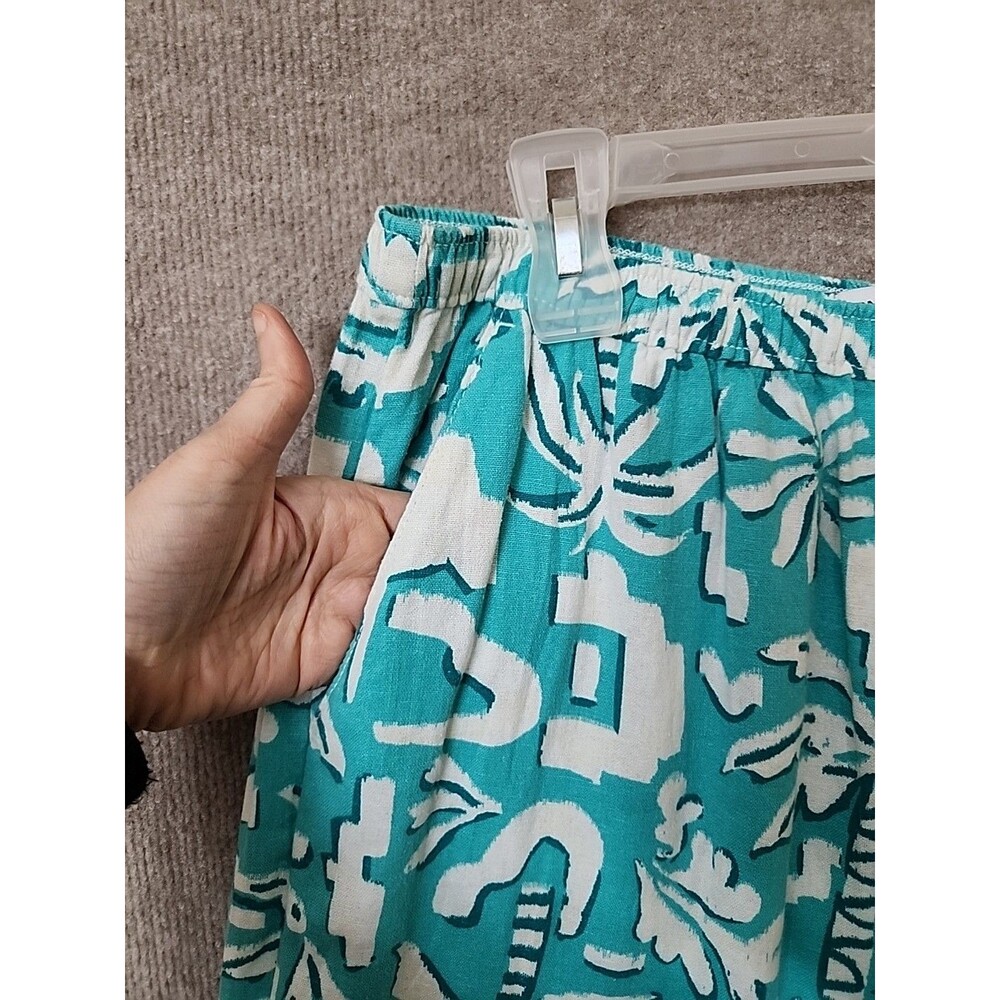 Sonoma Linen Blend Wide Leg Cropped Pants Womens L Turquoise Beach Vacation NEW - Picture 3 of 8